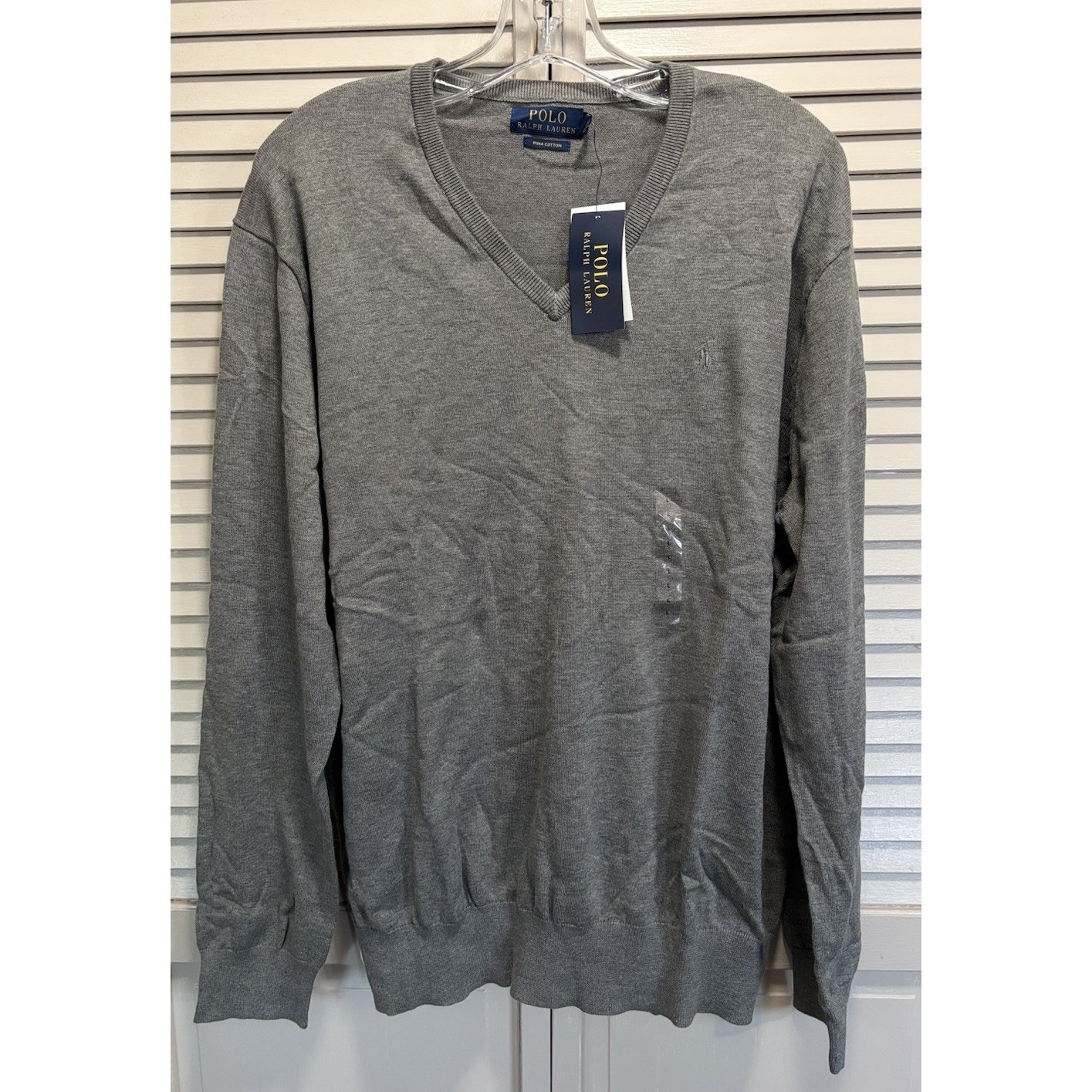 Polo Ralph Lauren Soft Knit Sweater V Neck Size L Gray Long Sleeve Nwt Logo